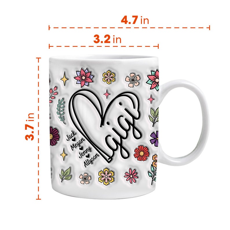 Custom Gigi Heart Line 3D Inflated Effect Mug, Grandma Floral Mug, Gigi ...