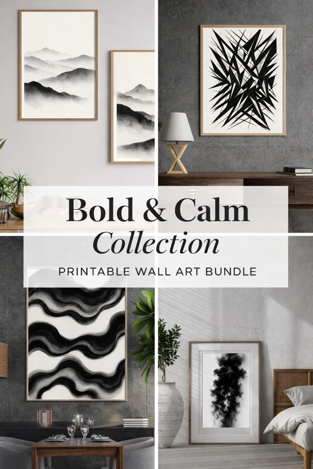 Bold & Calm Collection Printable Wall Art Set | Black and White ...