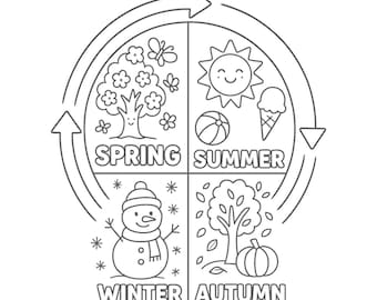 Seasons Cycle Coloring Page: Educational Kids Activity (A4 PDF Digital Download