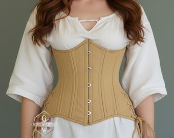 Victorian Underbust Corset Belt, Steel Boned Waist Cincher, Gothic Steampunk Bodice, Cotton Waist Trainer, Side Lacing Alternative Festival