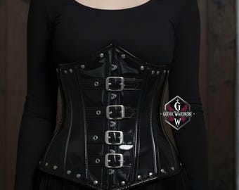 Handmade Black PVC Underbust Corset | Steel Boned Waist Trainer | Gothic Steampunk Cincher | Shiny Vinyl Cosplay Halloween Corset Top