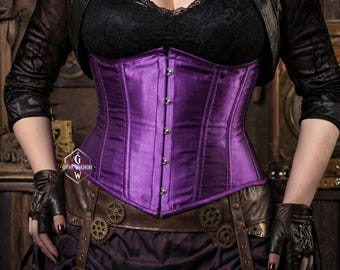 Plus Größe Lila Satin Unterbrust Korsett, Gothic Taille Cincher Gürtel, Stahl ohne Knochen Taille Trainer, Festival Clubwear Korsett Top, goth Geschenk für sie