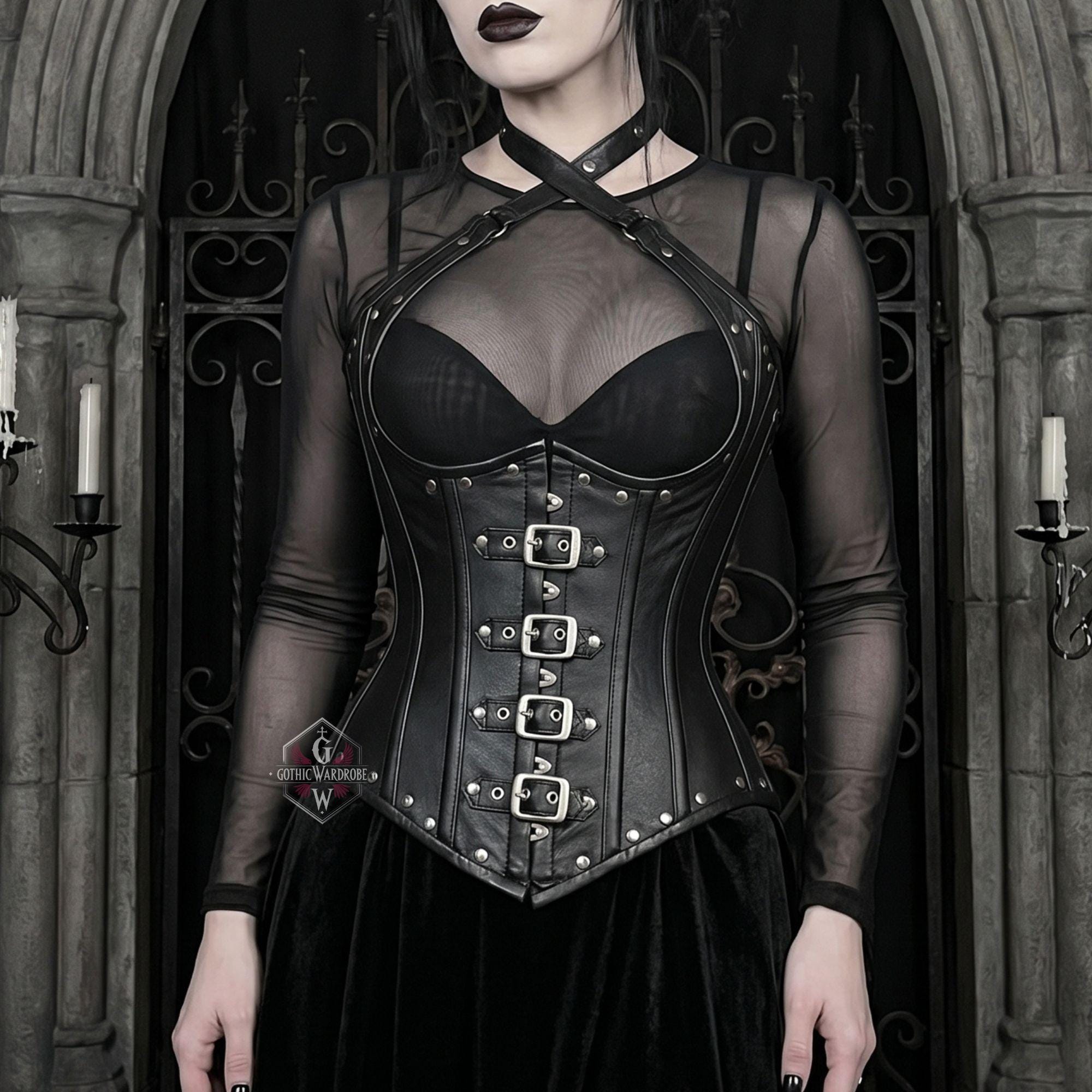 Ren Faire Corset Renaissance Underbust Belt - Black Leather  display picture 2