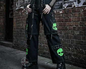Gothic Skull Cargo Pants With Straps | Cyberpunk Techwear Trousers