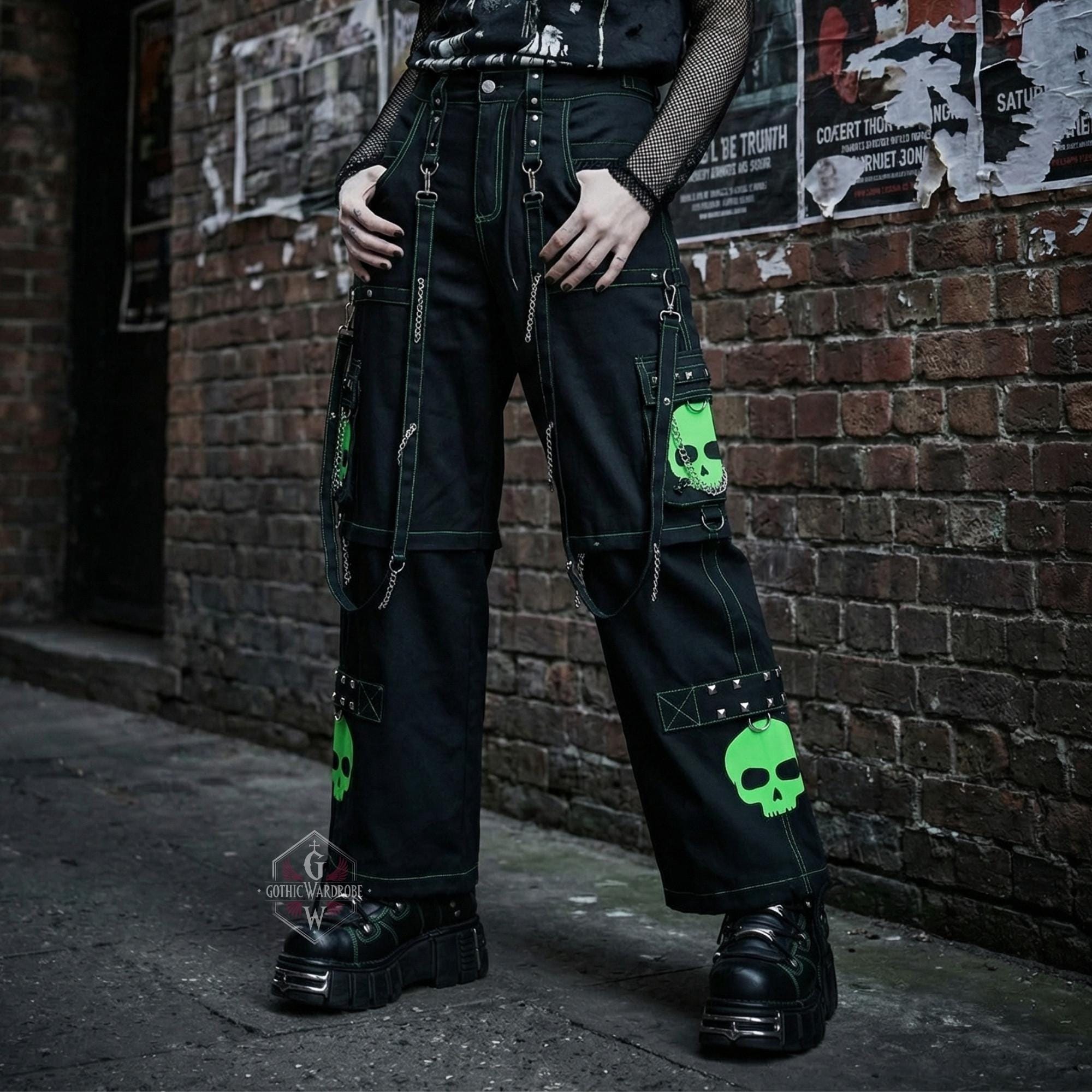 Gothic Skull Cargo Pants With Straps | Cyberpunk Techwear Trousers