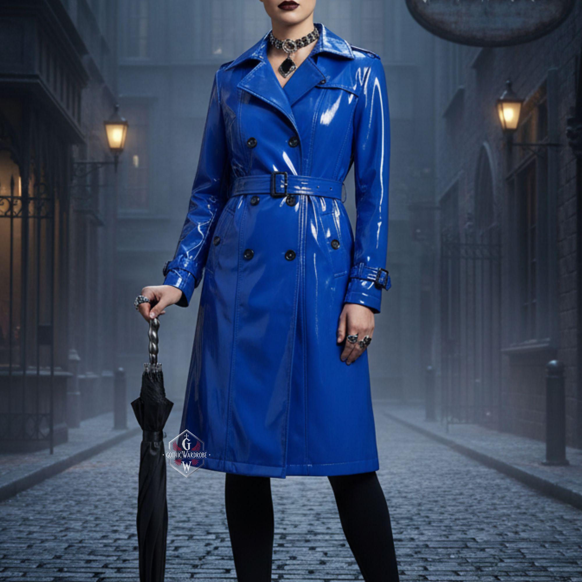 【00s archive】Blue Leather Long Coat Y2K Y2k Trench Coat - Etsy