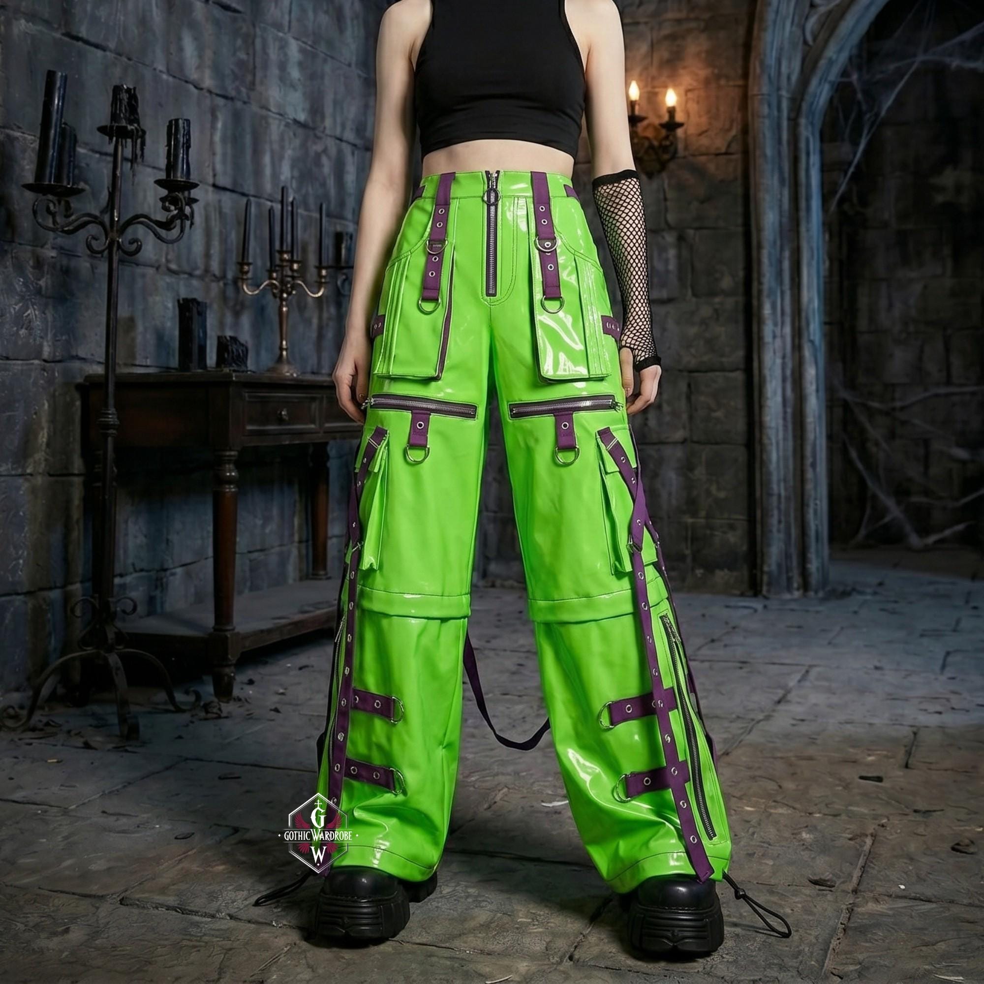 パンツ civarize bondage design cargo pants Neon Green PVC Bondage Cargo Pants | Cyberpunk Techwear Buckle