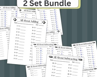 Add & Subtract Practice Problems Worksheets | 2 Set Bundle | Answer Keys | Beginner | PDF Download Printable