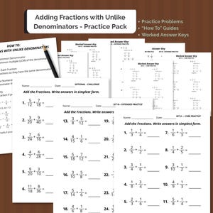 分母が異なる分数の足し算練習シート | 小学5年生向け算数 | PDF印刷可能