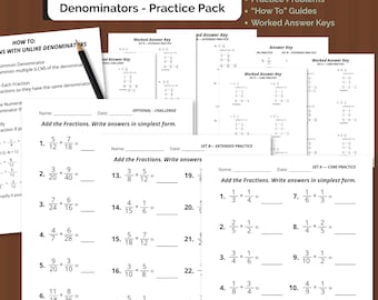 Adding Fractions with Unlike Denominators Practice Worksheets | 5th Grade Math | PDF Printable