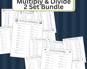 Multiply & Divide Practice Problems Worksheets | 2 Set Bundle | Answer Keys | Beginner | PDF Download Printable