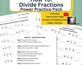 Dividing Fractions Power Practice Pack | Step-by-Step Guide | Video Tutorial | Printable PDF