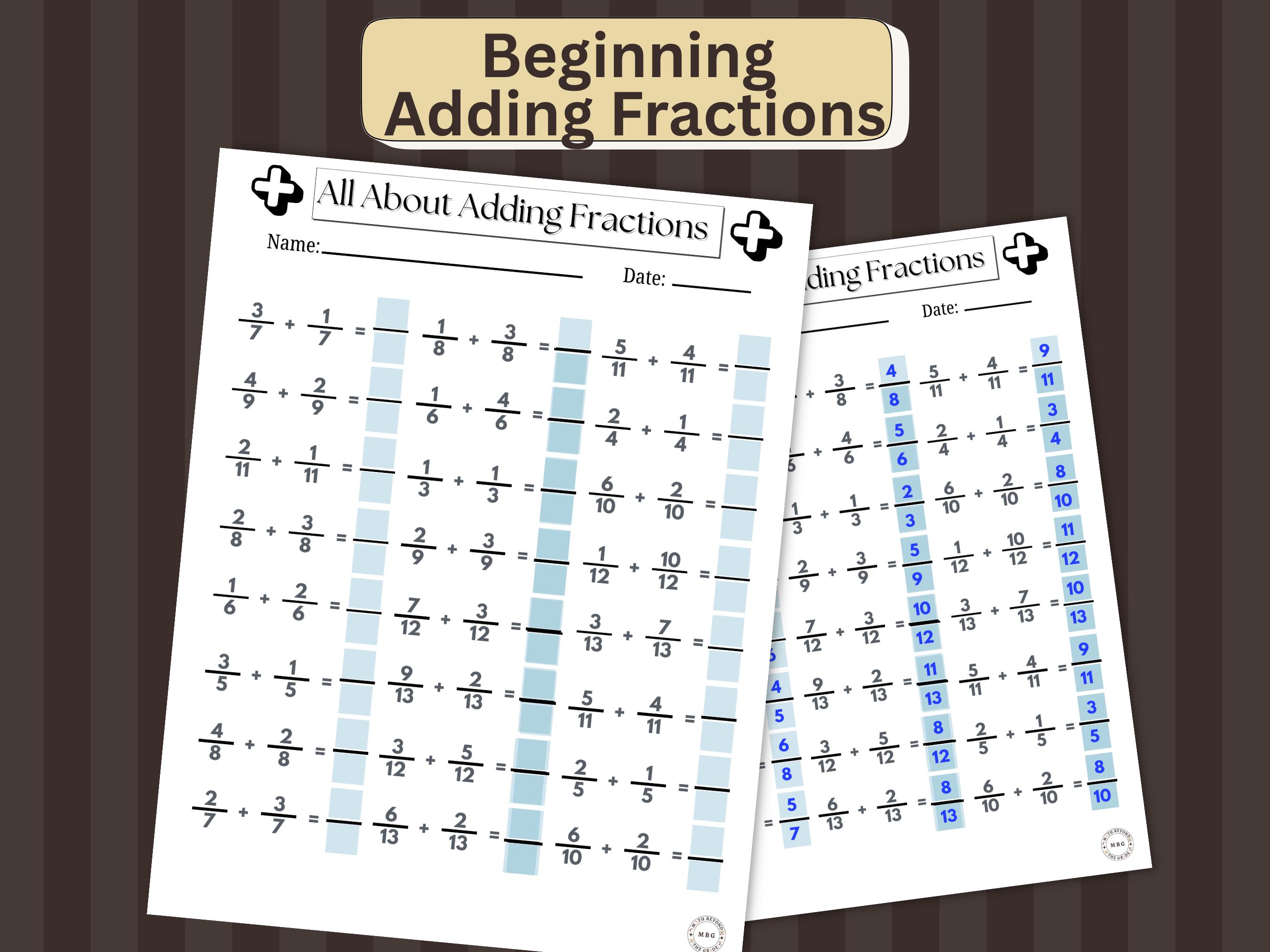 Adding Fractions Sample Problems Adding Fractions Practice Problems | Math Worksheet | Answer Key ...