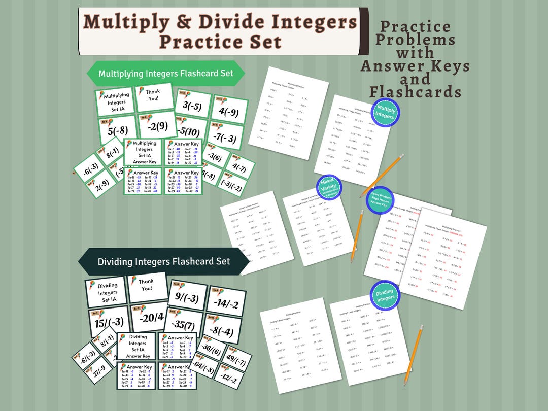 Multiply & Divide Integers: Worksheets and Flashcards Bundle, Middle ...