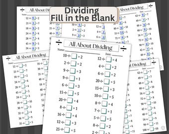 割り算練習問題ワークシート | 空欄補充 | 解答 | 初心者向け | PDFダウンロード（印刷可能）