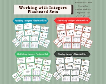 Flashcards - 4 Set Bundle - Add/Subtract/Multiply/Divide - Positive/Negative Numbers (PDF Download Print)