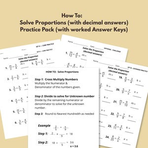 Solving Proportions with Decimal Answers Practice Pack | Step-by-Step Guide with Worked Solutions | Printable PDF