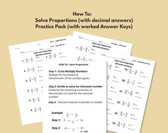 Solving Proportions with Decimal Answers Practice Pack | Step-by-Step Guide with Worked Solutions | Printable PDF