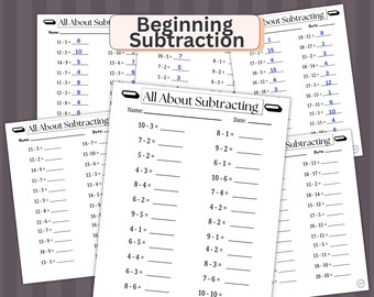 Subtraction Practice Problems Worksheets | Answer Keys | Beginner Level | PDF Download Printable