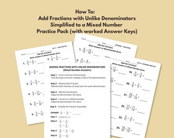 分数の足し算練習 – 帯分数の解答、ステップバイステップガイド（PDF）