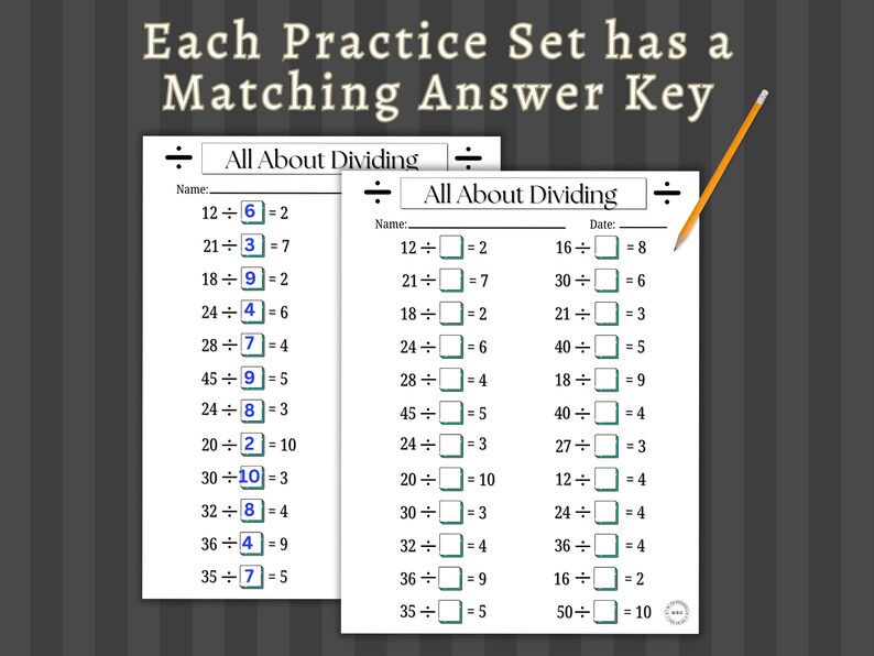 Division Practice Problems Worksheets | Fill in the Blank | Answer Keys ...