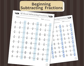 Subtract Fractions Practice Problems | Math Worksheet | Answer Key | Beginner Level | PDF Download Printable