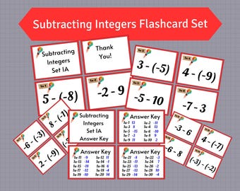 Subtract Positive/Negative Numbers, Flashcards (PDF Download Print)