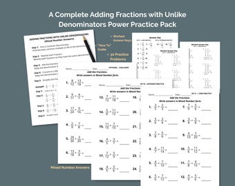 Adding Fractions Worksheets Unlike Denominators | Mixed Number Answers | Homeschool Math Practice | PDF | Answer Keys