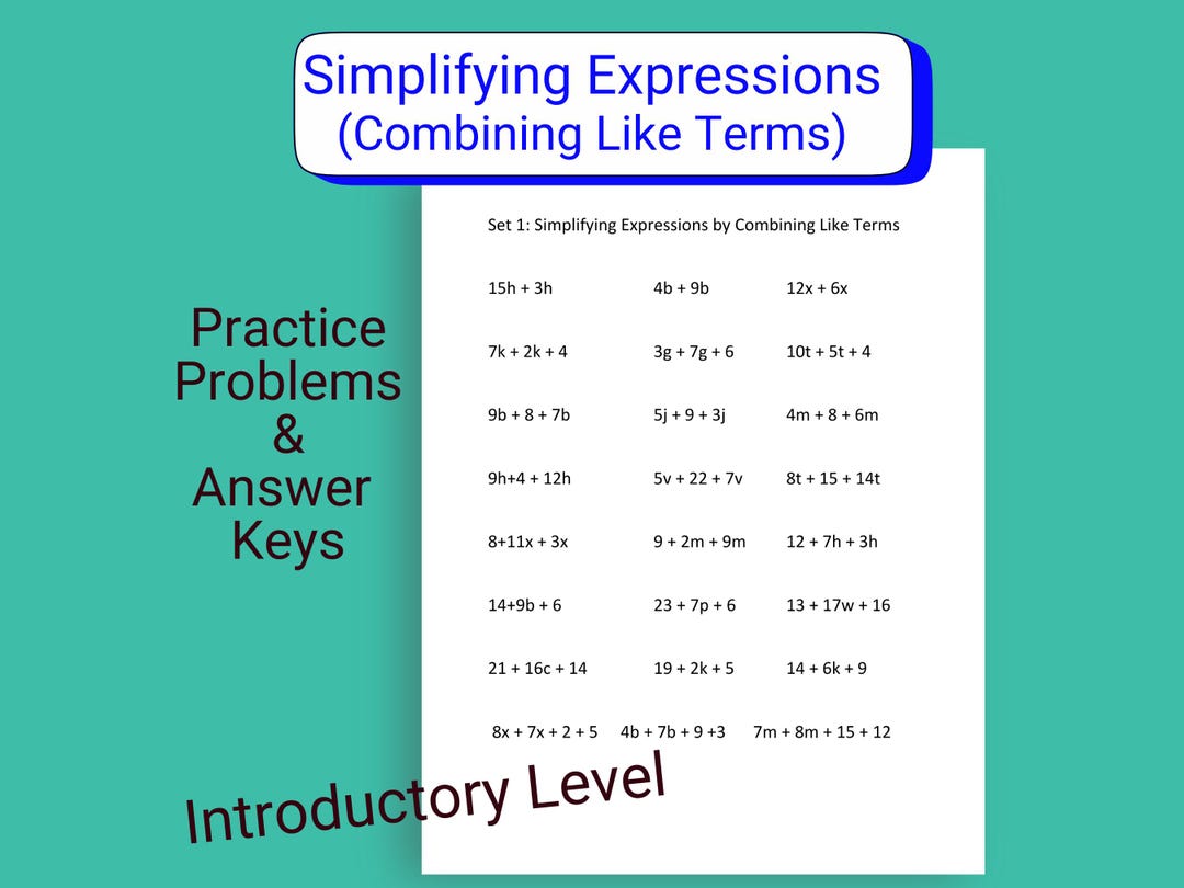 Prealgebra Math Worksheet: Simplifying Expressions (combining Like ...