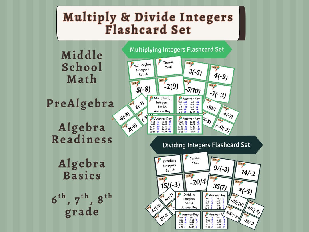 Flashcards - 2 Set Bundle - Multiply/divide - Positive/negative Numbers ...