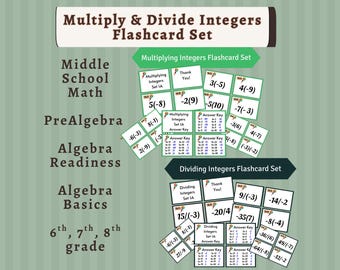 Flashcards - 2 Set Bundle - Multiply/Divide - Positive/Negative Numbers (PDF Download Print)