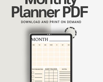 Monthly Planner PDF: Habit Tracker, Priorities & Notes - Printable US Letter/A4 Productivity Sheet