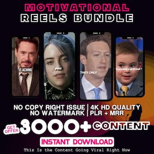 3,200+ Motivational Reels Videos Instagram, TikTok Video, YouTube Short ,Viral Video Success Business Inspiration Reels bundle, MRR/PLR
