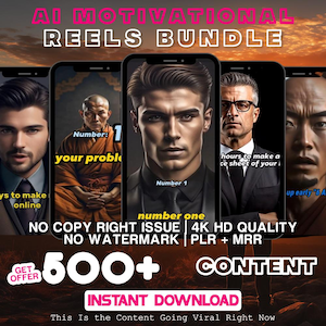 500+ AI Motivational Reel Bundle Viral Inspiration Videos for Instagram | TikTok | YouTube Shorts | PLR MRR Templates | Faceless Ai Content
