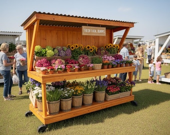 Planos para la construcción de un puesto de venta agrícola / Carrito móvil rústico para flores (Descarga digital)