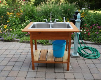 DIY Outdoor Utility Sink Plans | Freestanding Wooden Potting Bench & Prep Station (PDF File Only)