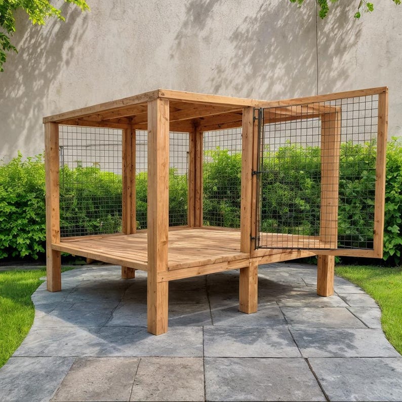 Dog Plan Library DIY Wooden Dog Kennel Plan: Outdoor Dog House (PDF) - Etsy