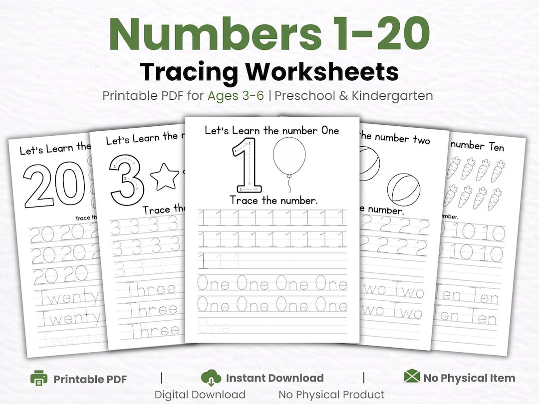1-20 Number Tracing Worksheets for Kids | Preschool & Kindergarten ...