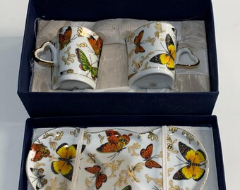 Adeline Demi Tasse Coffee Set for Two | Cups & Tray | New Espresso Service | Elegant Coffeeware