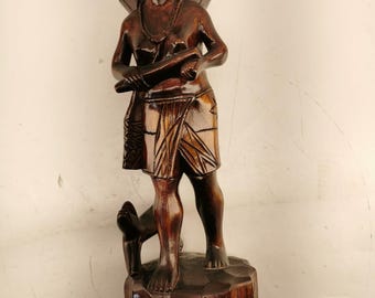 Vintage Indigenous Woman Wood Carving | Hand Carved Noble Wood Sculpture | Tribal Folk Art Decor