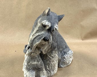 サンディキャスト グレー シャウザー 小型彫刻 犬 置物 彫像 手描き