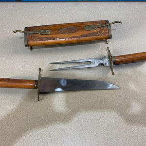 Vintage Carving Knife and Fork Set | Stainless Steel, Wood Case