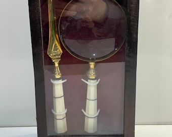 Vintage Letter Opener & Magnifying Glass Set | Antique Desk Accessories | Academia Aesthetic Decor