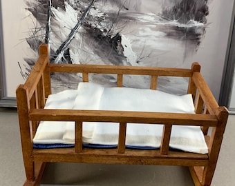 Vintage Handcrafted Dollhouse Crib | Miniature Wooden Nursery Furniture