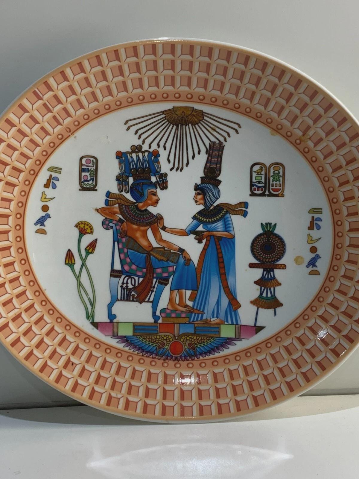 Rare Fine Royal Porcelain Sculpture Plate | Ancient Egyptian Scene 