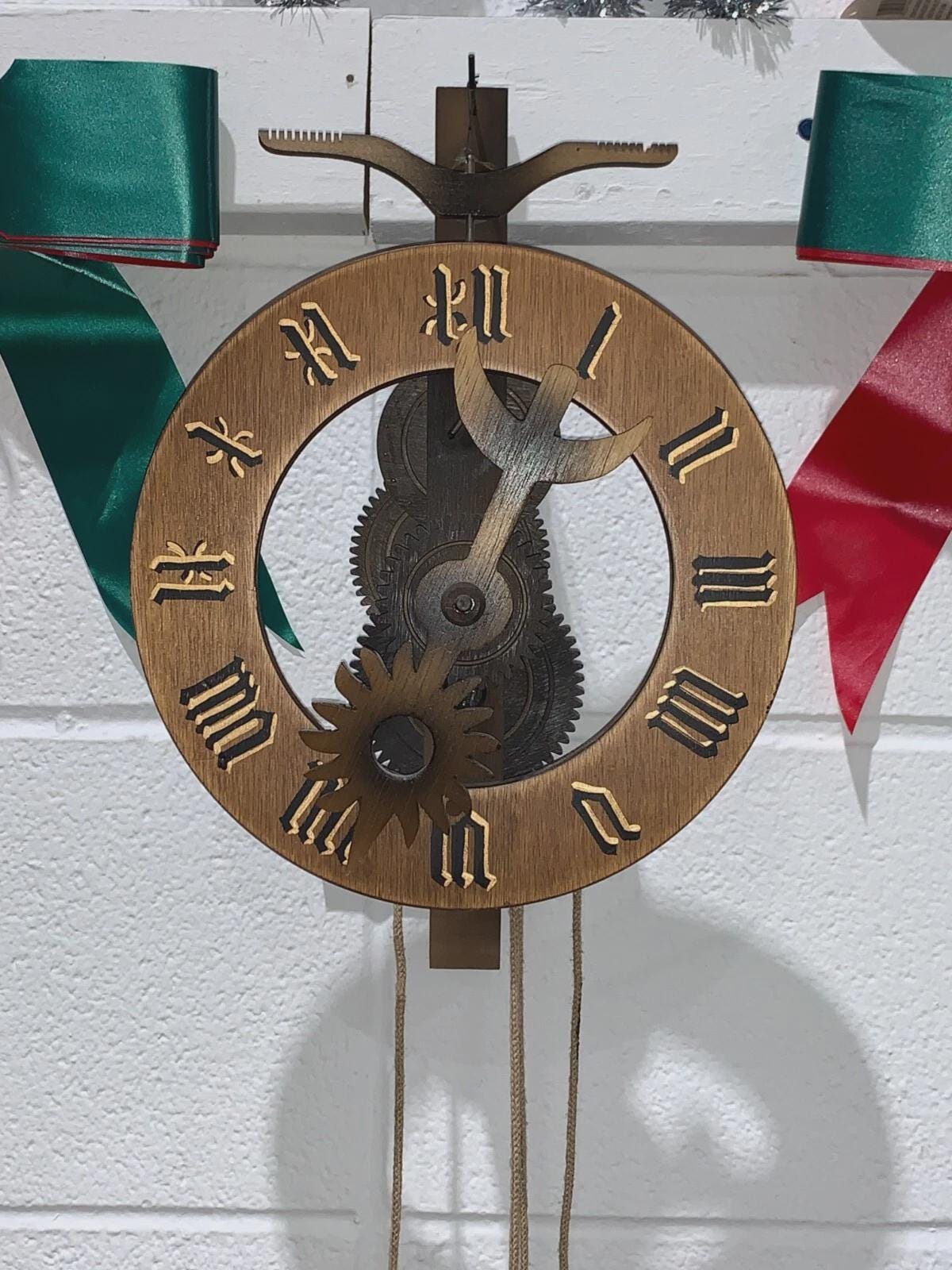 Handmade German Wooden Weight-driven Clock | Vintage Mechanical