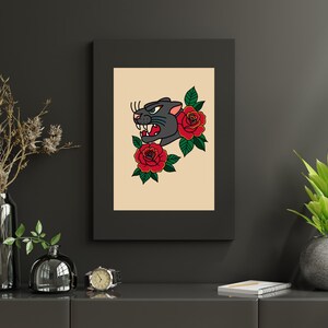 Panther Tattoo Art Print: Bold American Traditional Flash (Digital Download)