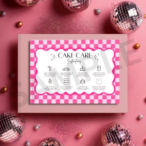 Digitalt tårtvårds- och tackkortspaket | retrorutigt tryck | Utskrivbara mallar 18x13 cm