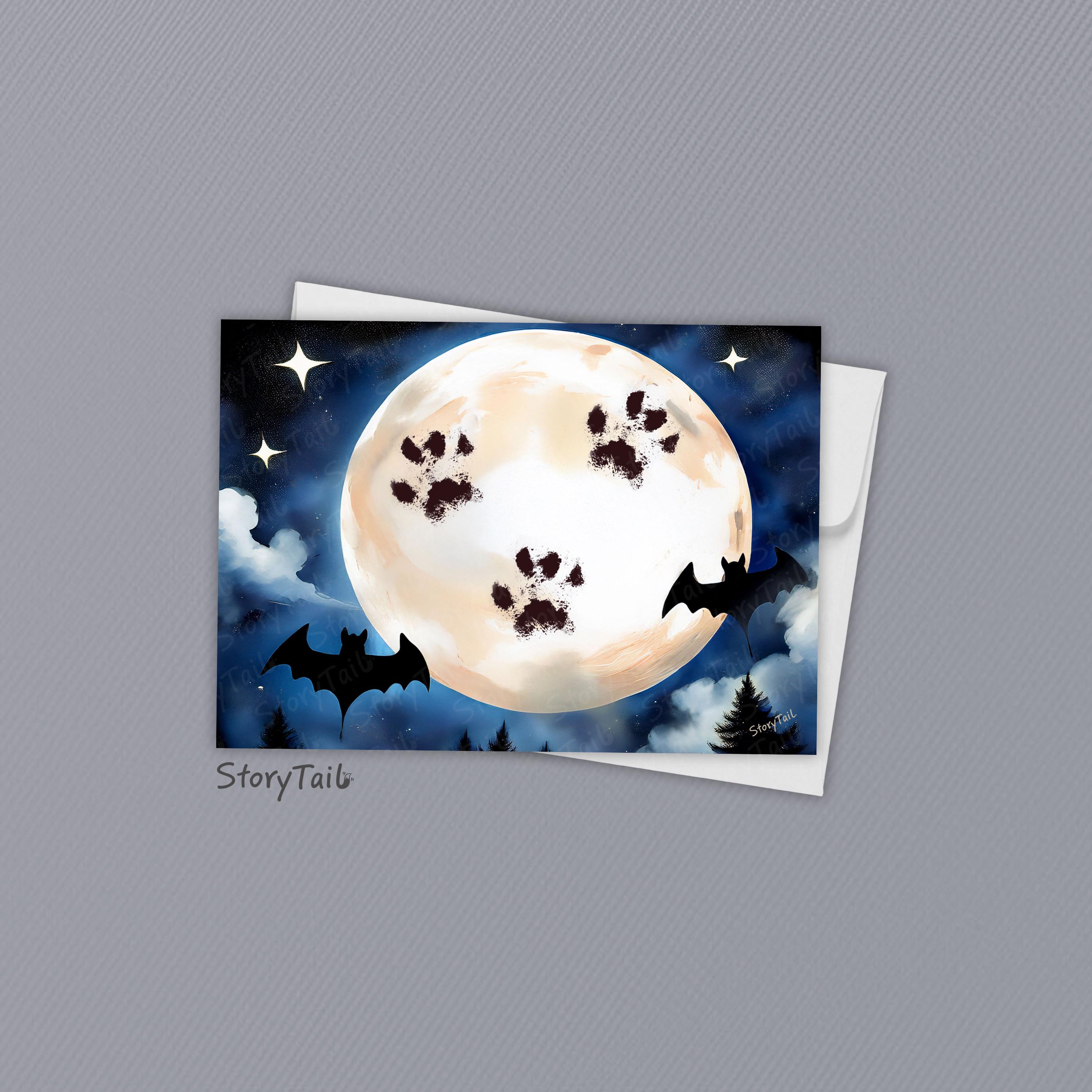Halloween Bats Paw Print Card Template DIY Digital Art Download…