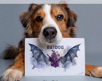 Tarjeta imprimible con huella de pata de Halloween / Plantilla de arte de murciélago / Manualidad de huella de pata de perro DIY / Descarga de arte digital canino